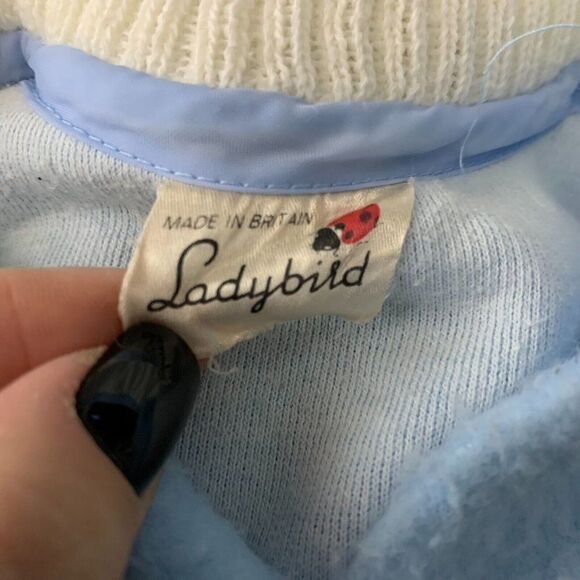 Vintage Ladybird Infant Bunting 0-12m Blue Fleece Stroller Sac Buttons Hooded - Picture 6 of 6
